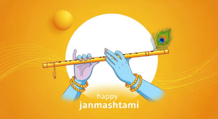 Happy janmashtami krishna flute peacock feather hindu festival celebration indian culture traditional