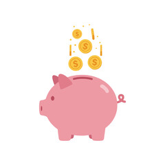 Piggy Bank with Falling Coins: Saving Money Concept