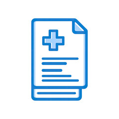 Fototapeta premium medical document icon with a cross symbol, minimal modern look, outline style, blue and white