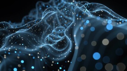 Abstract quantum neural wave glowing blue light particles, seamless fluid motion, electric digital lines brain synapses, futuristic sci-fi aesthetic, minimal corporate style, black background, 4K - Powered by Adobe