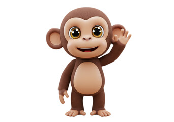 Fototapeta premium Cartoon Brown Monkey Waving Hand on Transparent Background