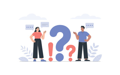 Confused People Asking Questions, Illustrated Characters with Question Marks, Uncertainty and Answers, Communication Challenges and Solutions, Problem Solving Concept Artwork