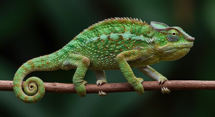Fototapeta premium Green chameleon on branch