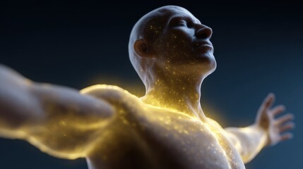 Conceptual image: A human figure with a protective, glowing aura, symbolizing a strong immune system. Prevention, vitality.