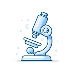 microscope icon, clean vector style, medical research theme, white background, soft blue color palette