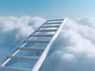 Conceptual image: A ladder reaching into the clouds, with each rung representing a learned skill, continuous self-improvement. Growth, aspiration. Symbolic, ethereal.