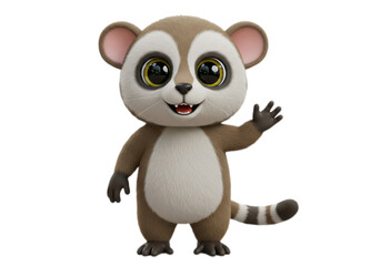 Fototapeta premium Cute Cartoon Lemur Waving on Transparent Background