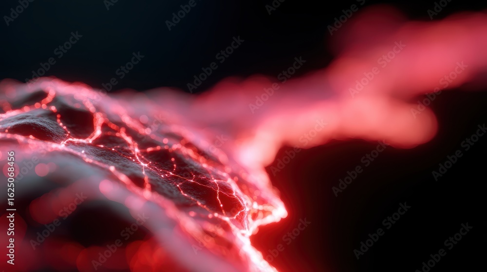 Poster abstract background: flowing luminous threads forming a dynamic map of affected areas and relief eff