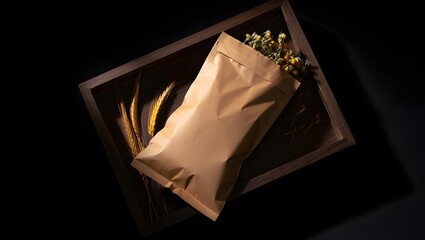 reusable paper  bag mock up dark background ,