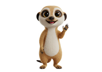 Obraz premium Cute meerkat cartoon character waving on a Transparent Background
