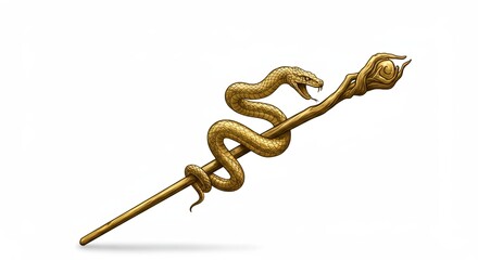Obraz premium Golden Snake Slithering up a Magical Wizard Staff