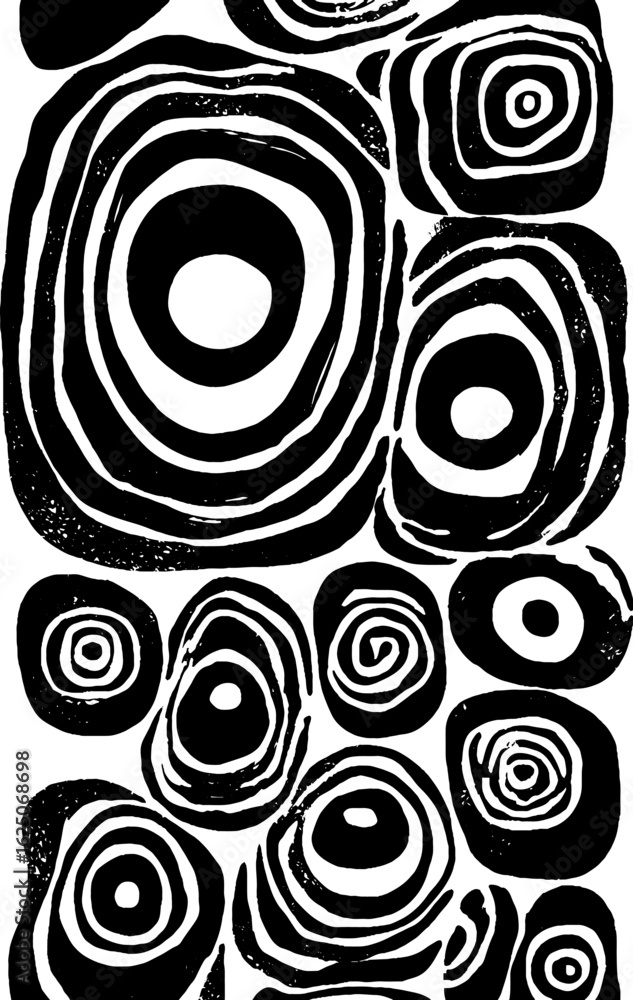 Poster abstract black and white pattern of stylized circular forms for creative design