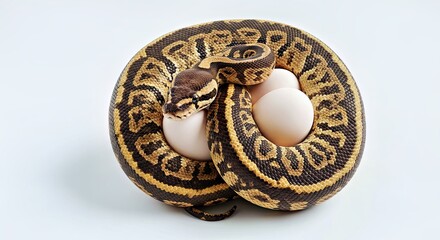 Naklejka premium Python Coiled Protectively Around a Nest of Eggs