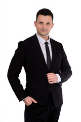 Businessman. Portrait of handsome caucasian man in formal suit. Isolated. 