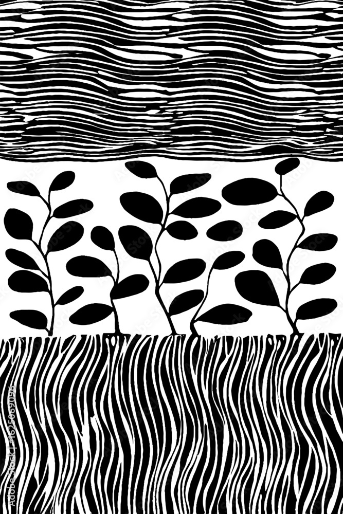 Aufkleber abstract design featuring stylized tree roots and sprouting motif for artistic background