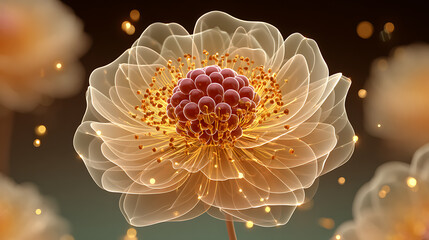 Close up of digital floral design with glowing elements