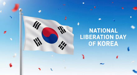 Celebrate korea national liberation day with korean flag and confetti patriotic holiday background design