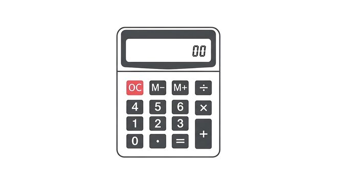 Illustration of a calculator with a display showing zero zero on a white background centered