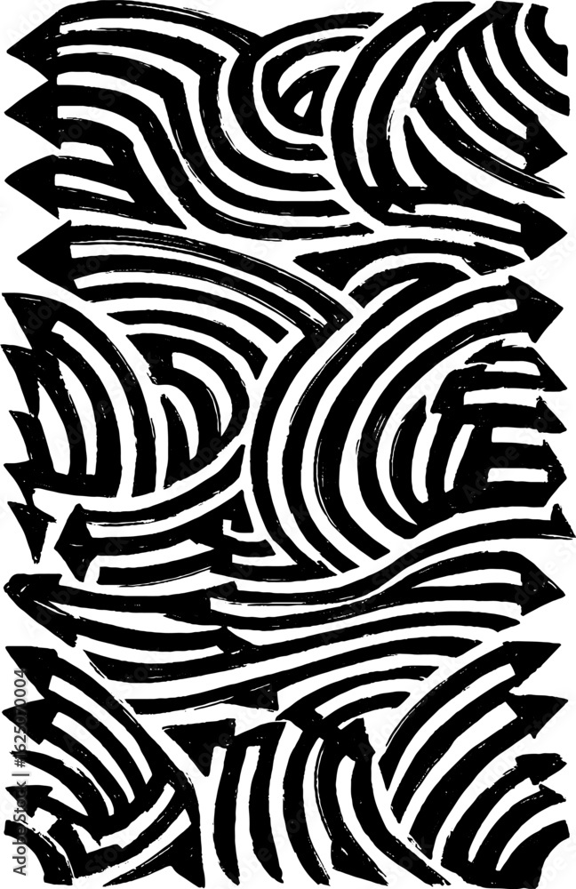 Poster dynamic abstract arrows pattern with curving lines and distressed texture suitable for modern design