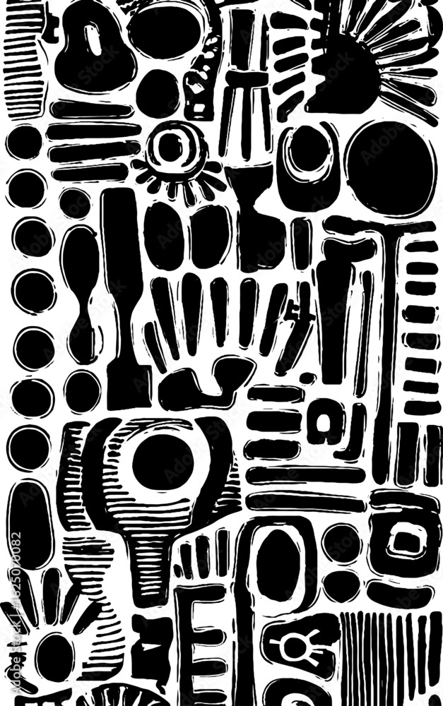 Poster abstract pattern of stylised keys and locks in black and white for artistic design