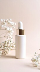 White serum bottle with flowers