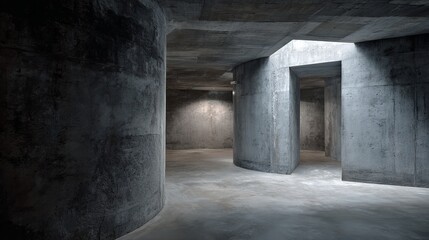 Obraz premium Architectural Concrete Interior with Striking Light and Shadow Patterns, Minimalist Style is Presented.
