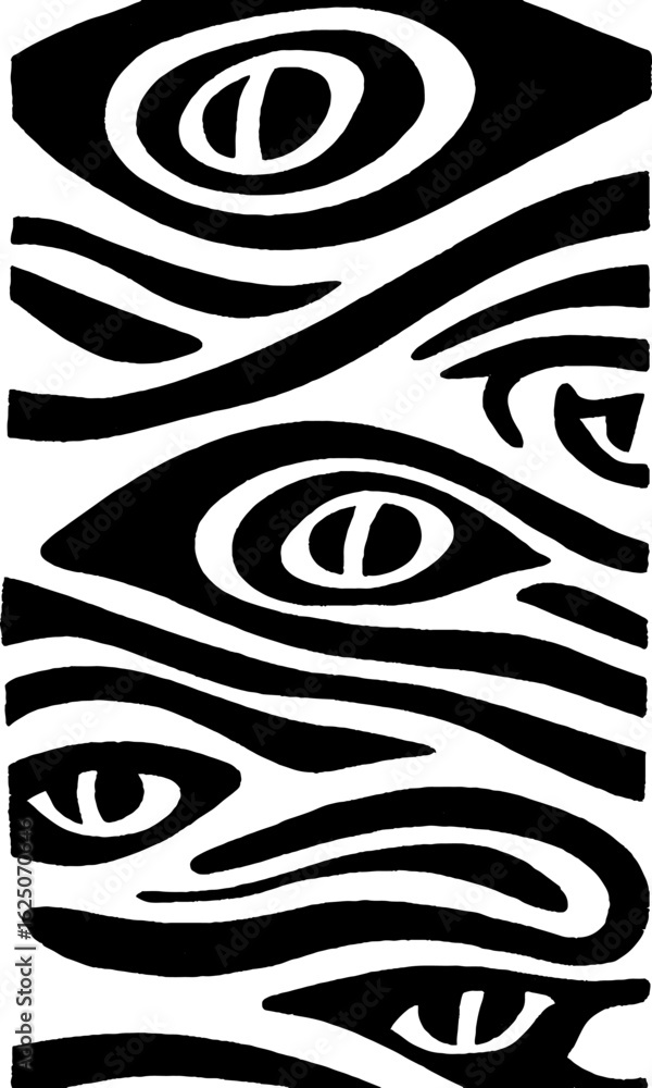 Poster psychedelic eye patterns in black and white - abstract design for creative projects