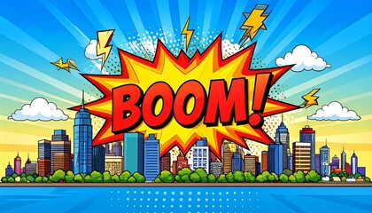 City skyline comic explosion