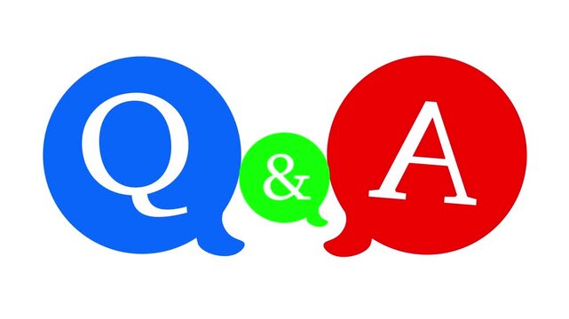 Animated Question and Answer with speech bubbles and the letters Q and A. White background, circles, FAQ, talk.