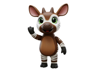 Cute Okapi Cartoon Waving Against Black Backdrop