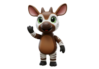 Cute Okapi Cartoon Waving Against Black Backdrop