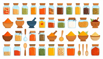 Vector illustration set of spices, herbs, and seasonings for cooking. Turmeric, 