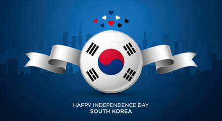 Celebrate south korea independence day with flag ribbon and heart balloons patriotic background illustration