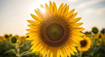 Obraz premium Vibrant Sunflower Blooming Under the Warm Summer Sunrays