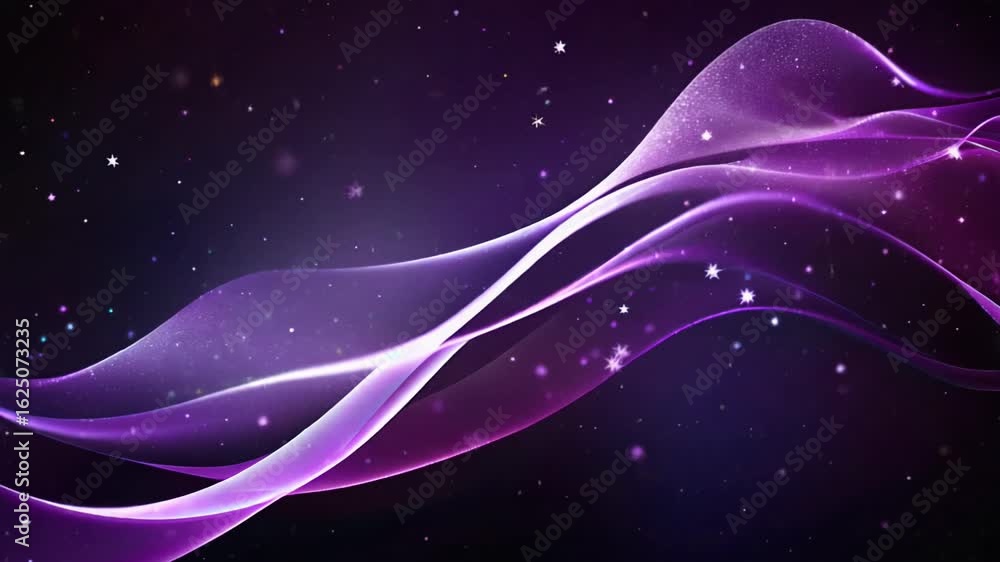 Poster digital purple particles wave and light abstract background with shining particles