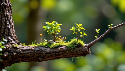 tiny ecosystem on a tree branch