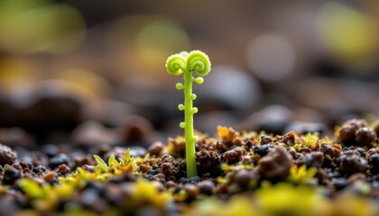 macro of tiny fern sprouting
