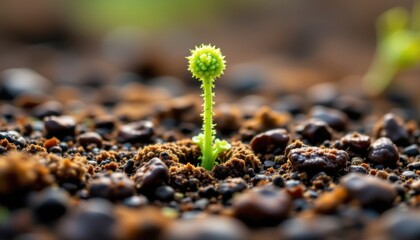 macro of tiny fern sprouting