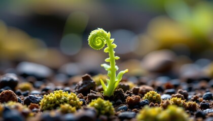 macro of tiny fern sprouting