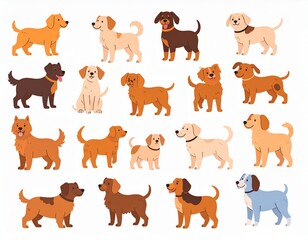 Cute dogs doodle vector set. Cartoon dog or puppy characters design collection 