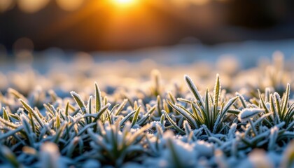 macro shot of sparkling frost at dawn