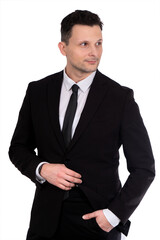 Businessman. Portrait of handsome caucasian man in formal suit. Isolated. 
