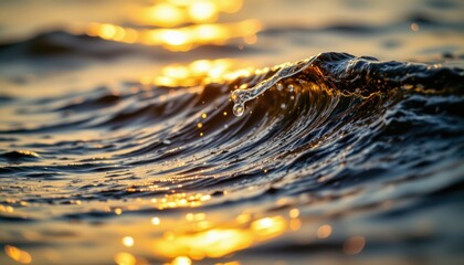 macro of golden light on moving water