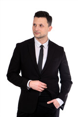 Businessman. Portrait of handsome caucasian man in formal suit. Isolated. 