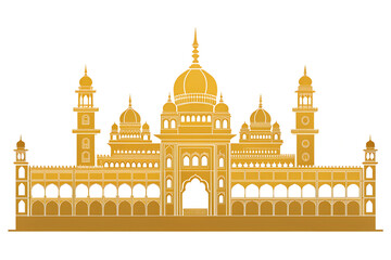  Mysore Palace silhouette in golden tones, flat illustration