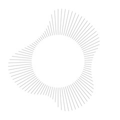 Radial wave sound lines. Circular frame. Sound circle ring. Wavy roun frame. Radial sun rays symbol. Wavy geometric silhouette. Abstract design element. Vector illustration on white background.