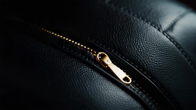 A close-up view of a zipper on a black bag