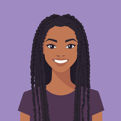 smiling face vector_1.eps, avatar of woman with long box braids and side part, smiling face vector