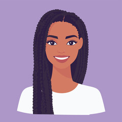 smiling face vector_1.eps, avatar of woman with long box braids and side part, smiling face vector