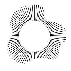 Radial wave sound lines. Circular frame. Sound circle ring. Wavy roun frame. Radial sun rays symbol. Wavy geometric silhouette. Abstract design element. Vector illustration on white background.